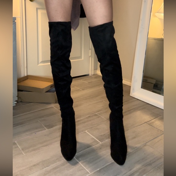 ASOS platform over the knee black suede boots - Picture 4 of 6